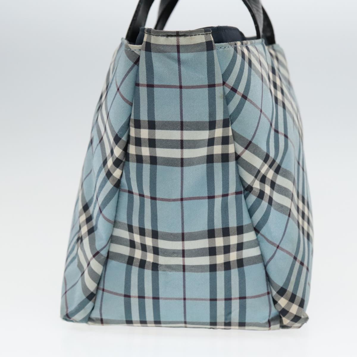 BURBERRY Nova Check Hand Bag Nylon Blue Silver Auth bs18587