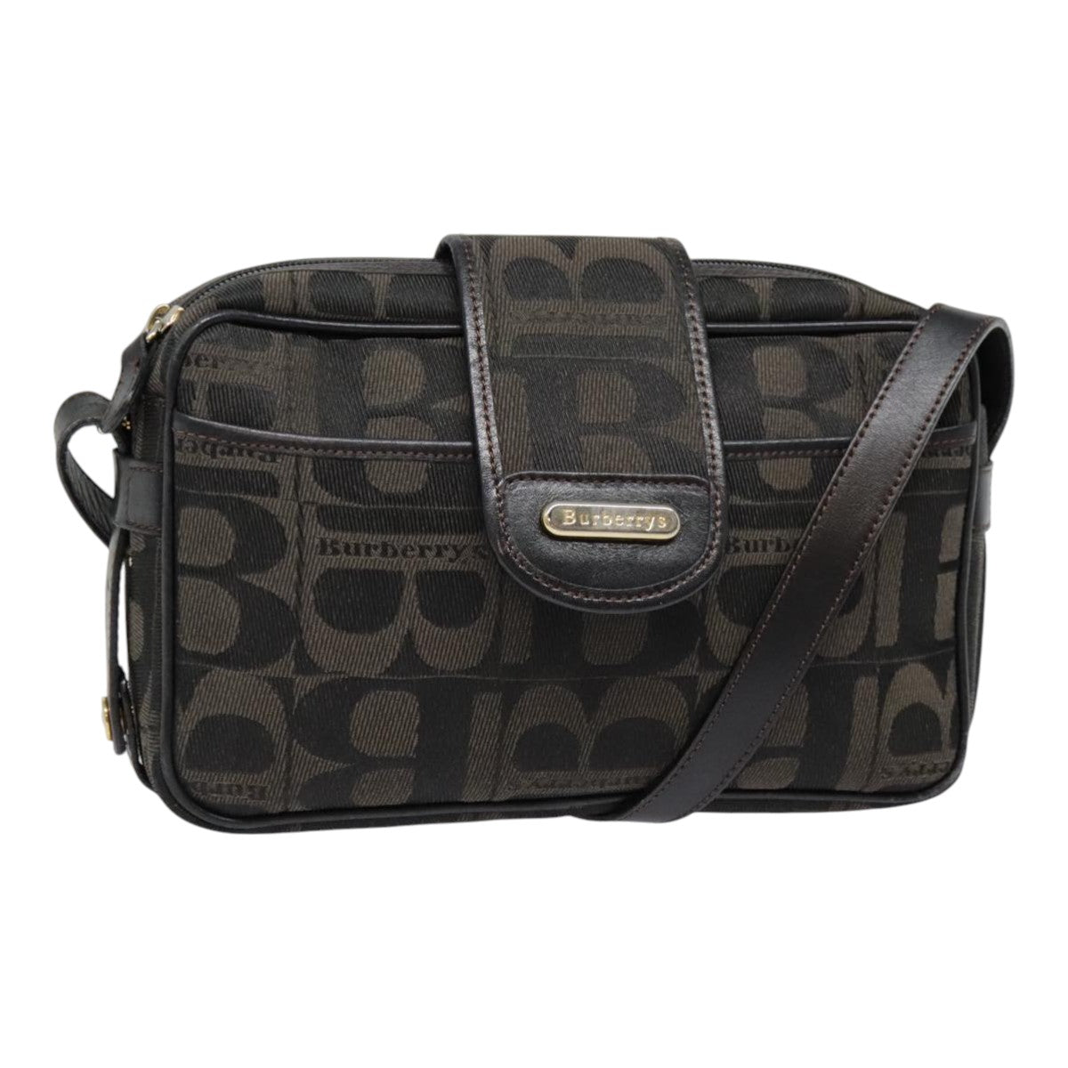 Burberrys Shoulder Bag Canvas Gold Black Auth bs18589