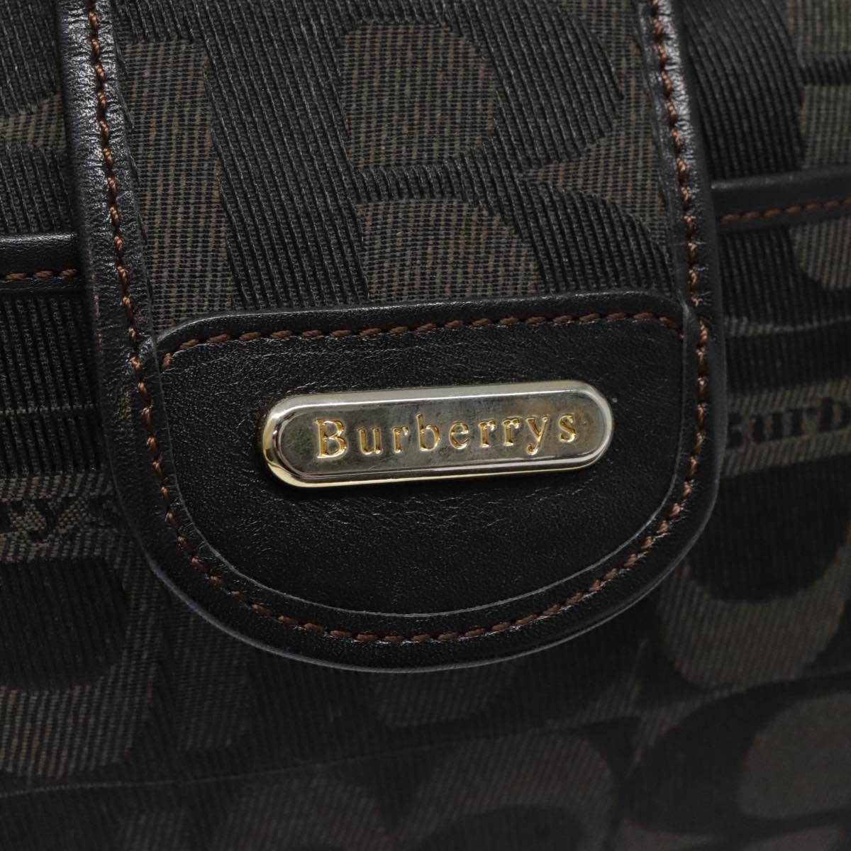 Burberrys Shoulder Bag Canvas Gold Black Auth bs18589