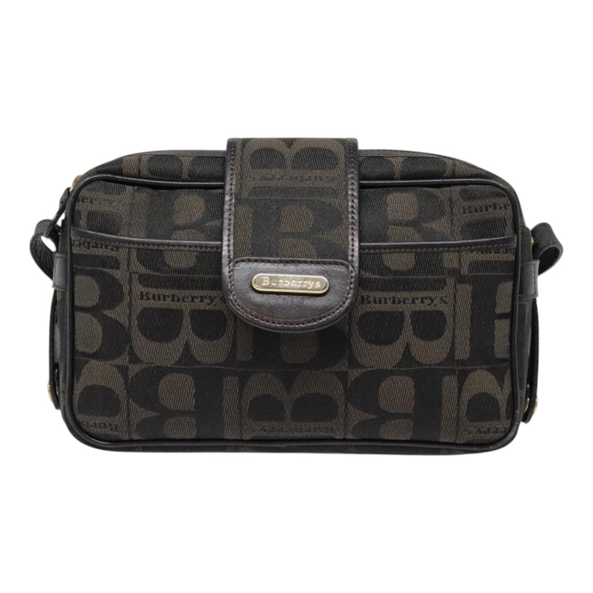 Burberrys Shoulder Bag Canvas Gold Black Auth bs18589