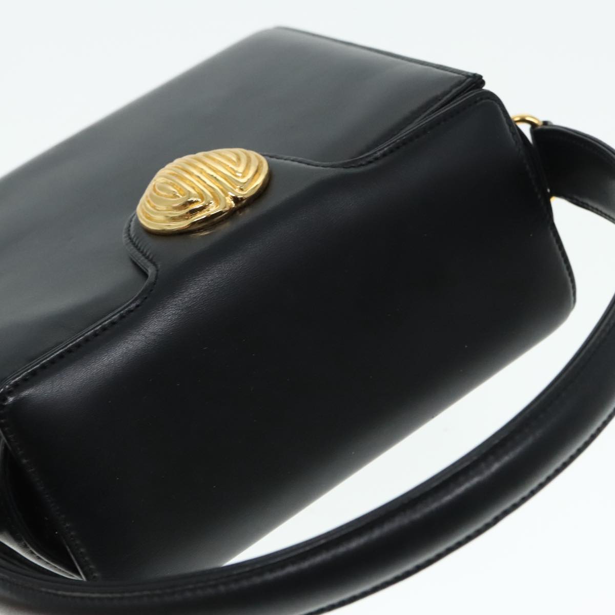 GIVENCHY Hand Bag Leather Black Gold Auth bs18596