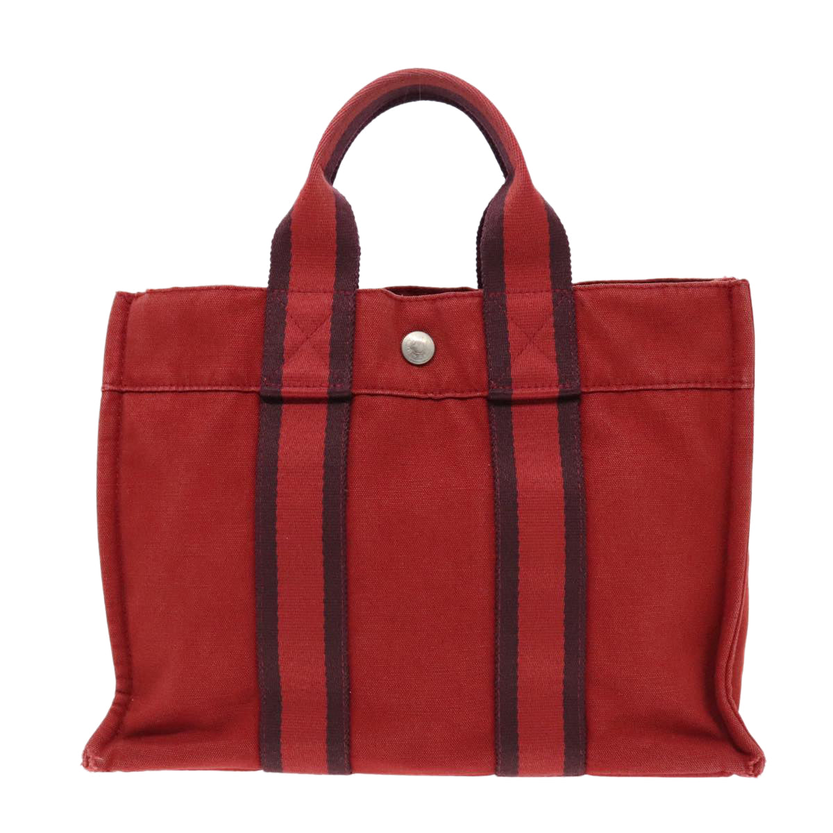 HERMES Fourre Tout PM Hand Bag Canvas Red Navy Auth bs18607