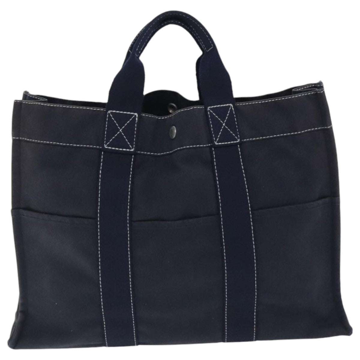 HERMES Deauville MM Tote Bag Canvas Navy Silver Auth bs18608