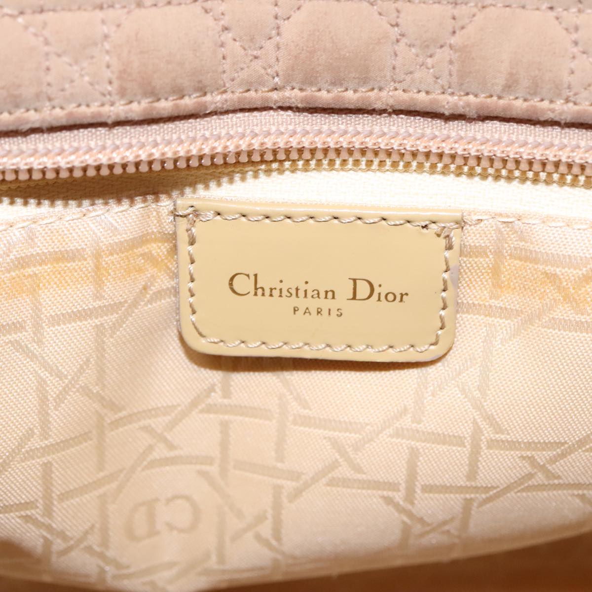 Christian Dior Lady Dior Canage Hand Bag Nylon Brown Gold Auth bs18610