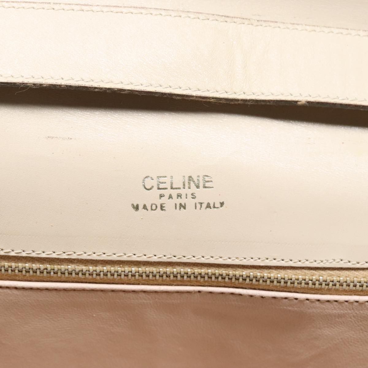 CELINE Shoulder Bag Leather Beige Gold Auth bs18616