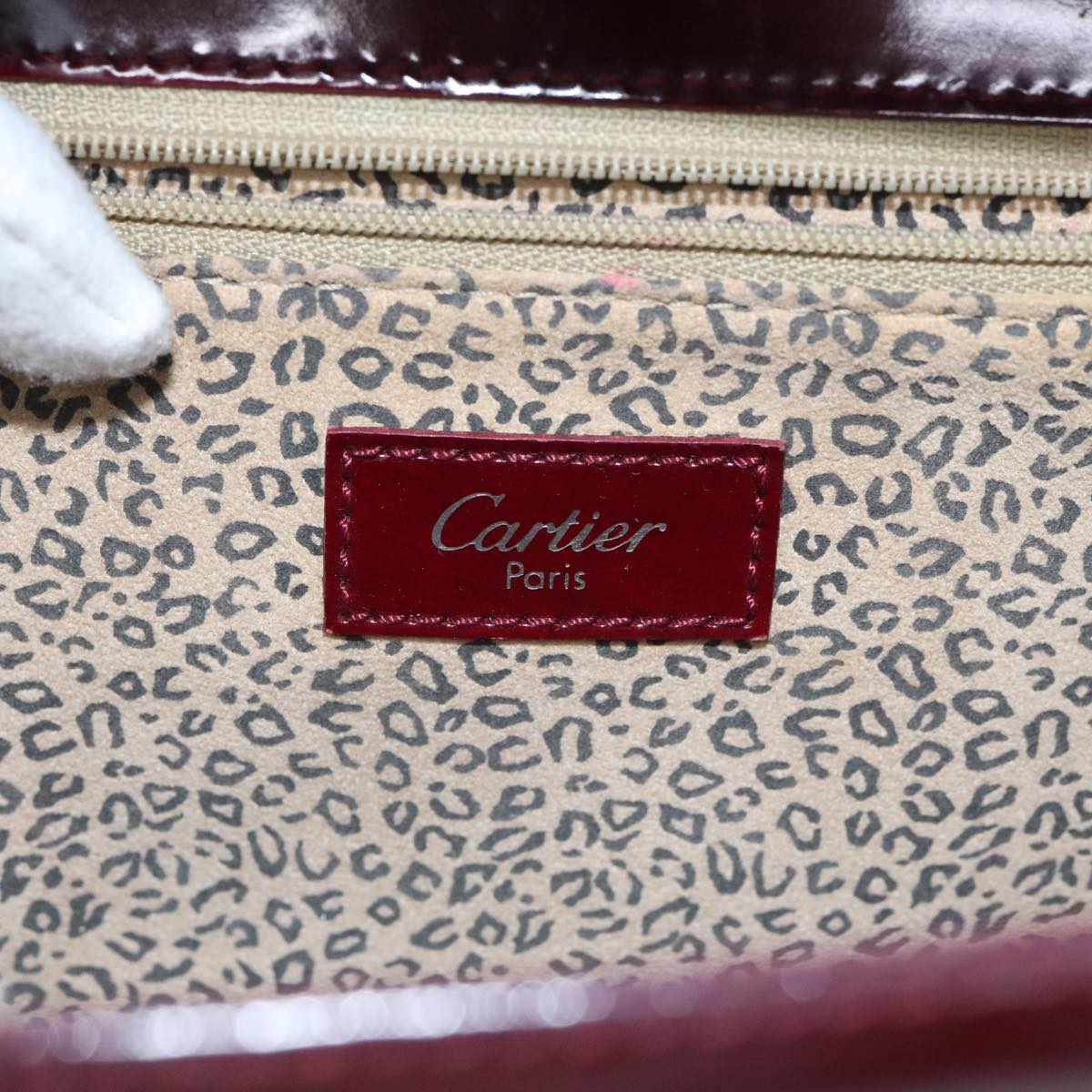 CARTIER PANTHERE Hand Bag patent Red Silver Auth bs18619