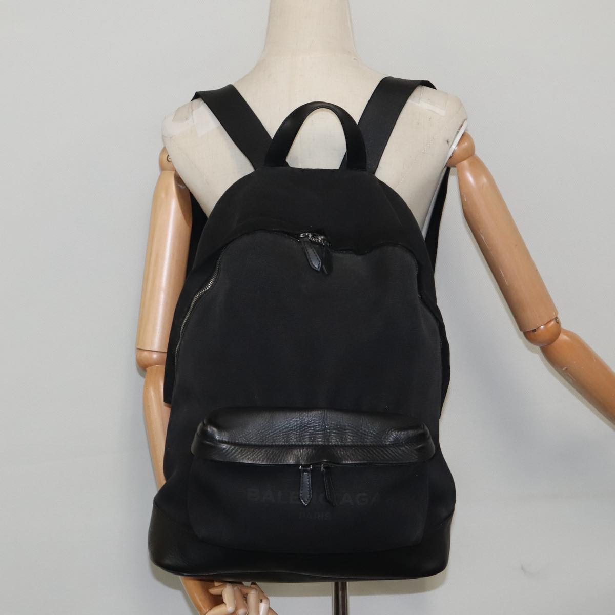 BALENCIAGA Backpack Canvas Leather Black Silver 392007 Auth bs18650