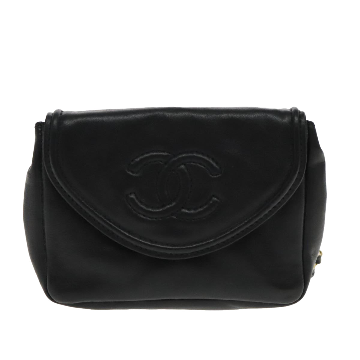 CHANEL COCO Mark Chain Waist bag Lamb Skin Black Gold CC Auth bs18653