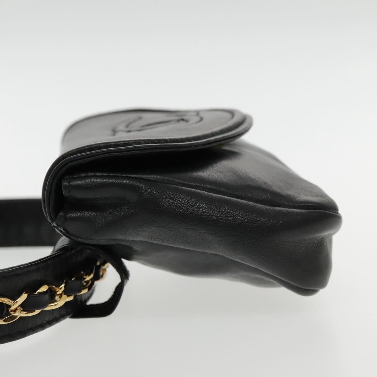 CHANEL COCO Mark Chain Waist bag Lamb Skin Black Gold CC Auth bs18653