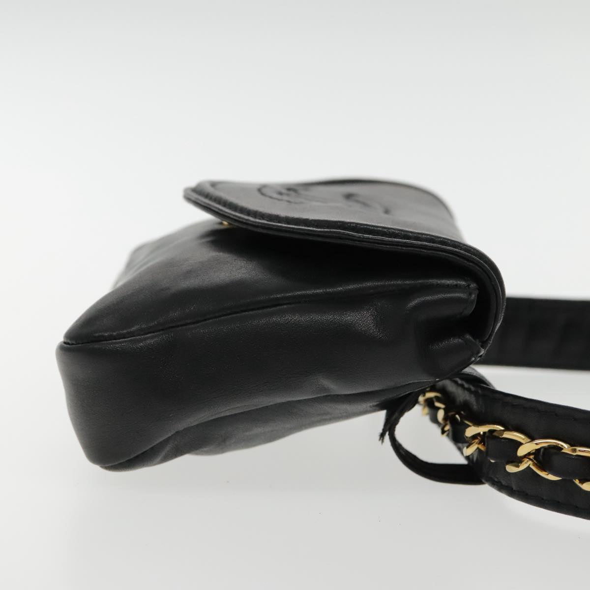 CHANEL COCO Mark Chain Waist bag Lamb Skin Black Gold CC Auth bs18653
