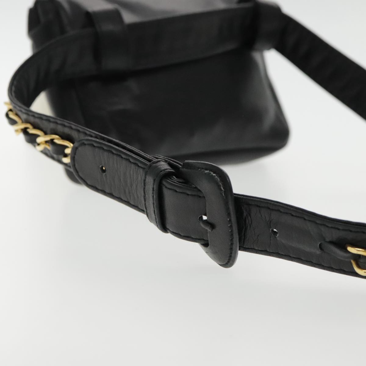 CHANEL COCO Mark Chain Waist bag Lamb Skin Black Gold CC Auth bs18653