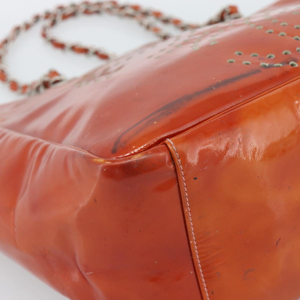 CHANEL Triple Coco Chain Tote Bag Patent leather Orange Silver CC Auth bs18659