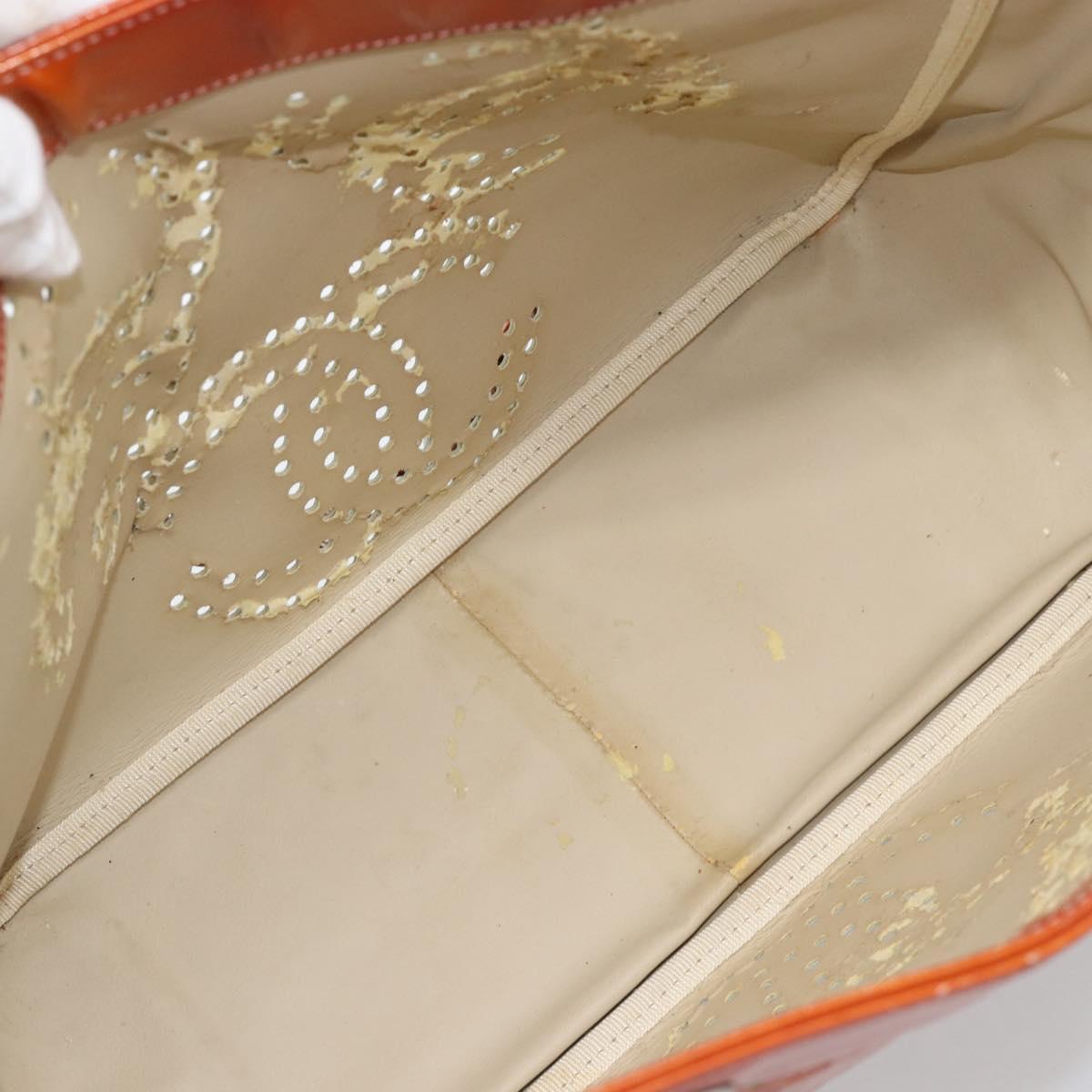CHANEL Triple Coco Chain Tote Bag Patent leather Orange Silver CC Auth bs18659