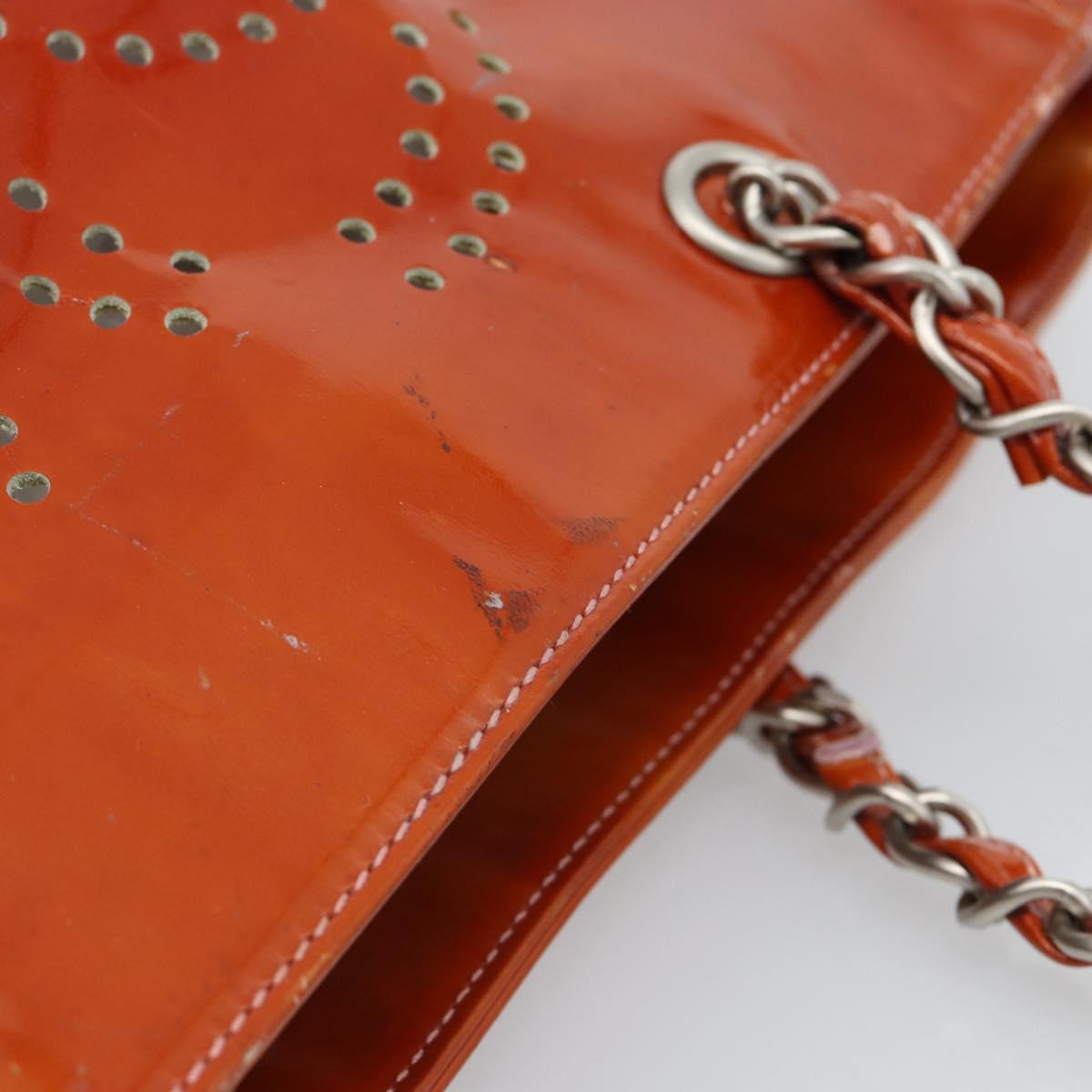 CHANEL Triple Coco Chain Tote Bag Patent leather Orange Silver CC Auth bs18659