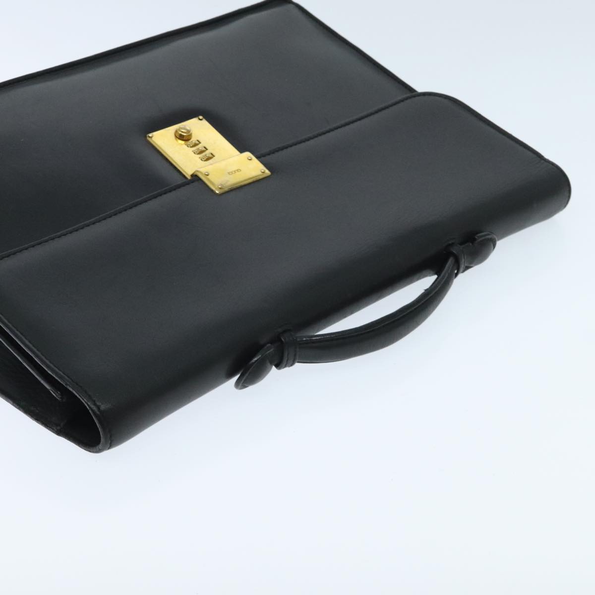 GUCCI Briefcase Leather Black Gold Auth bs18662