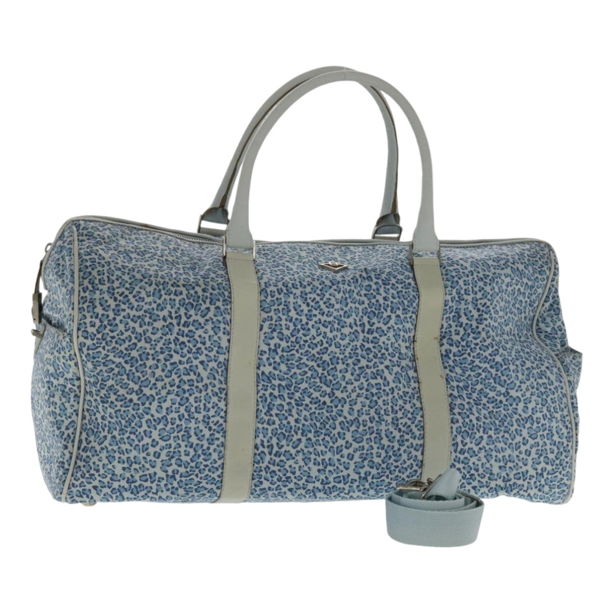 BOTTEGA VENETA Boston Bag Nylon 2way Blue Silver Auth bs18667