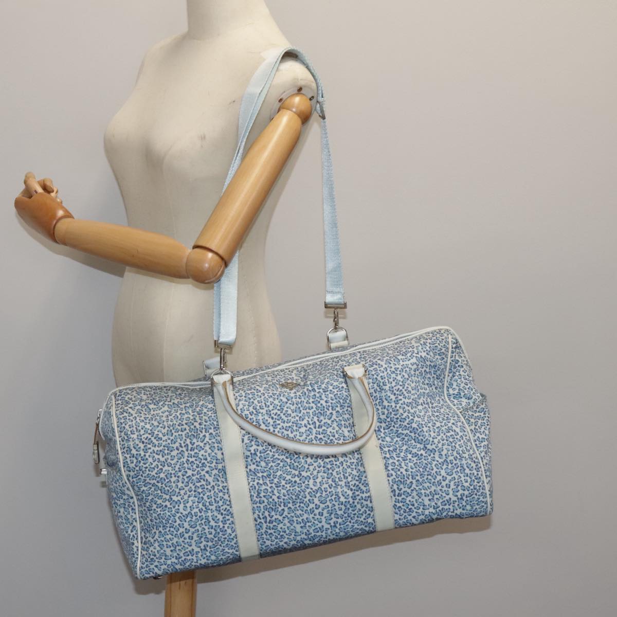 BOTTEGA VENETA Boston Bag Nylon 2way Blue Silver Auth bs18667