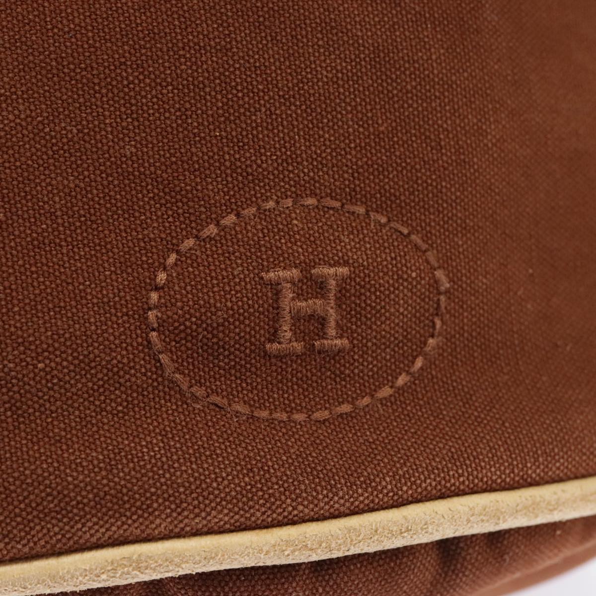 HERMES POSITION MIMILL Backpack Canvas Leather Brown Gold Auth bs18691