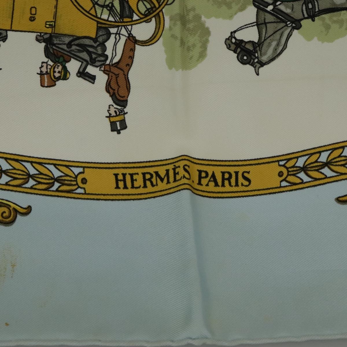 HERMES Carre 90 Scarf ""LA PROMENADE DE LONGCHAMPS"" Silk Blue Auth bs18705