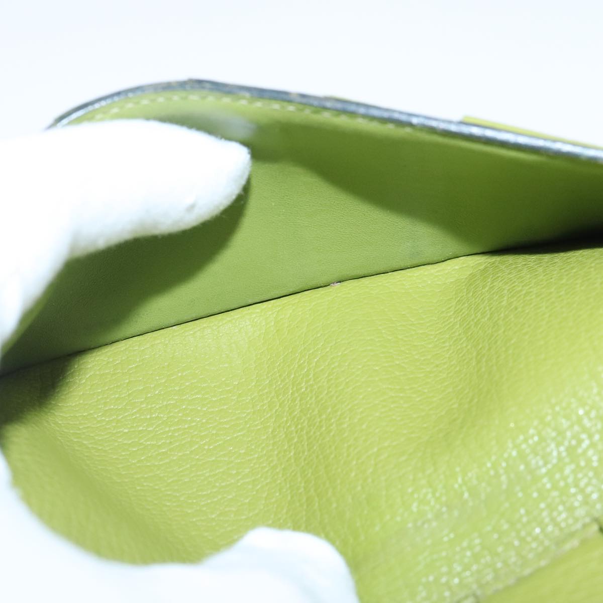 HERMES bean Souffl Wallet Leather Green Silver Auth bs18706