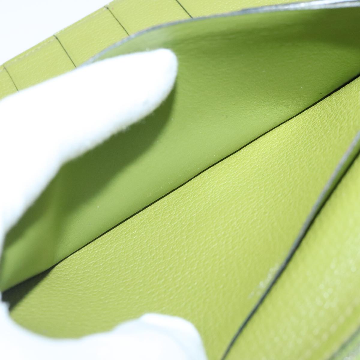 HERMES bean Souffl Wallet Leather Green Silver Auth bs18706