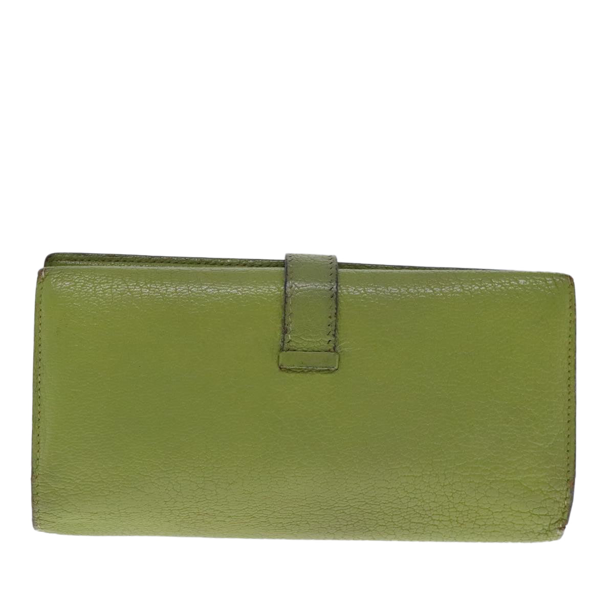 HERMES bean Souffl Wallet Leather Green Silver Auth bs18706
