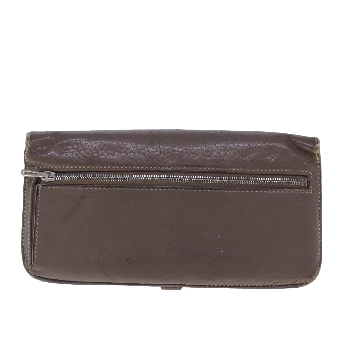 HERMES Dogon Long Long Wallet Leather Brown Auth bs18715