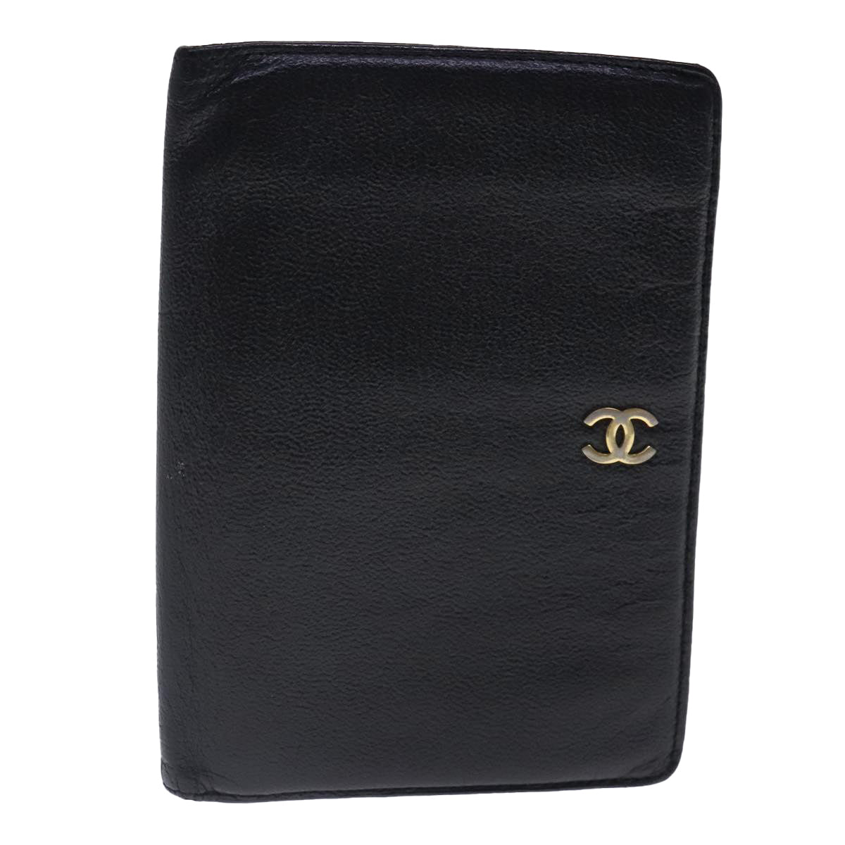 CHANEL COCO Mark Wallet Leather Black Gold CC Auth bs18721