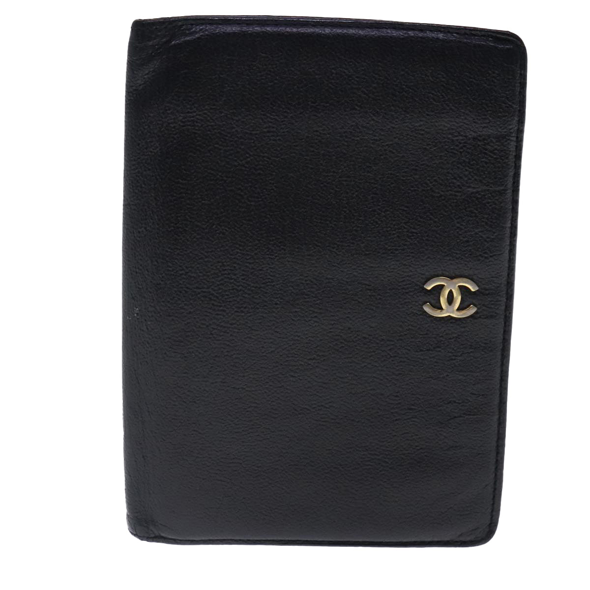 CHANEL COCO Mark Wallet Leather Black Gold CC Auth bs18721