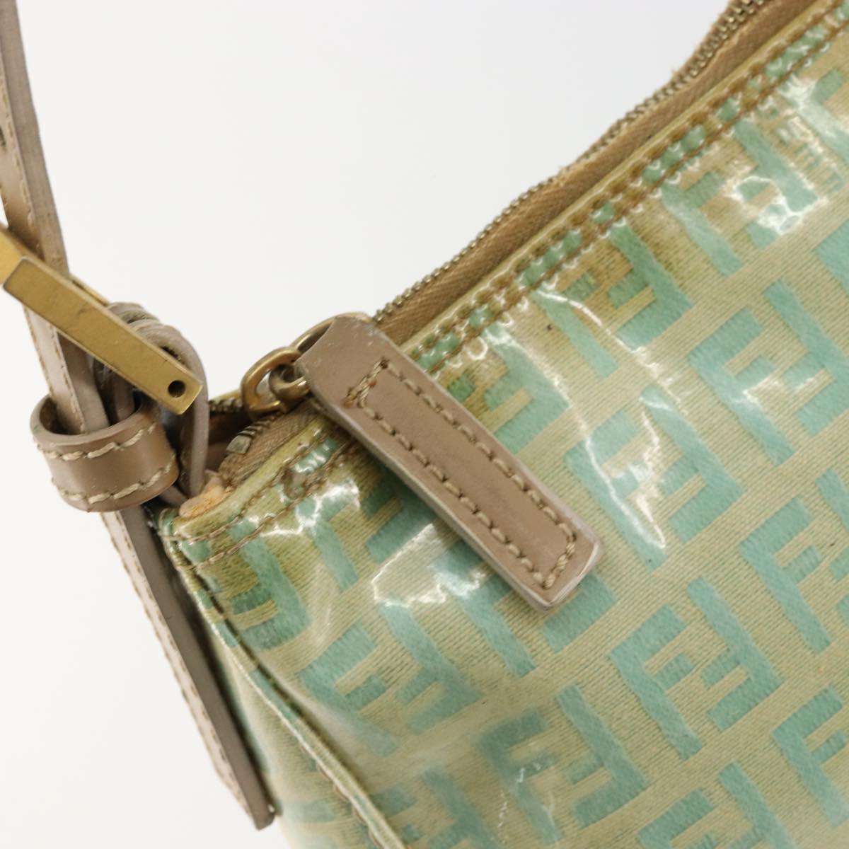 FENDI Zucchino Canvas Hand Bag Blue Beige gold Auth bs18730