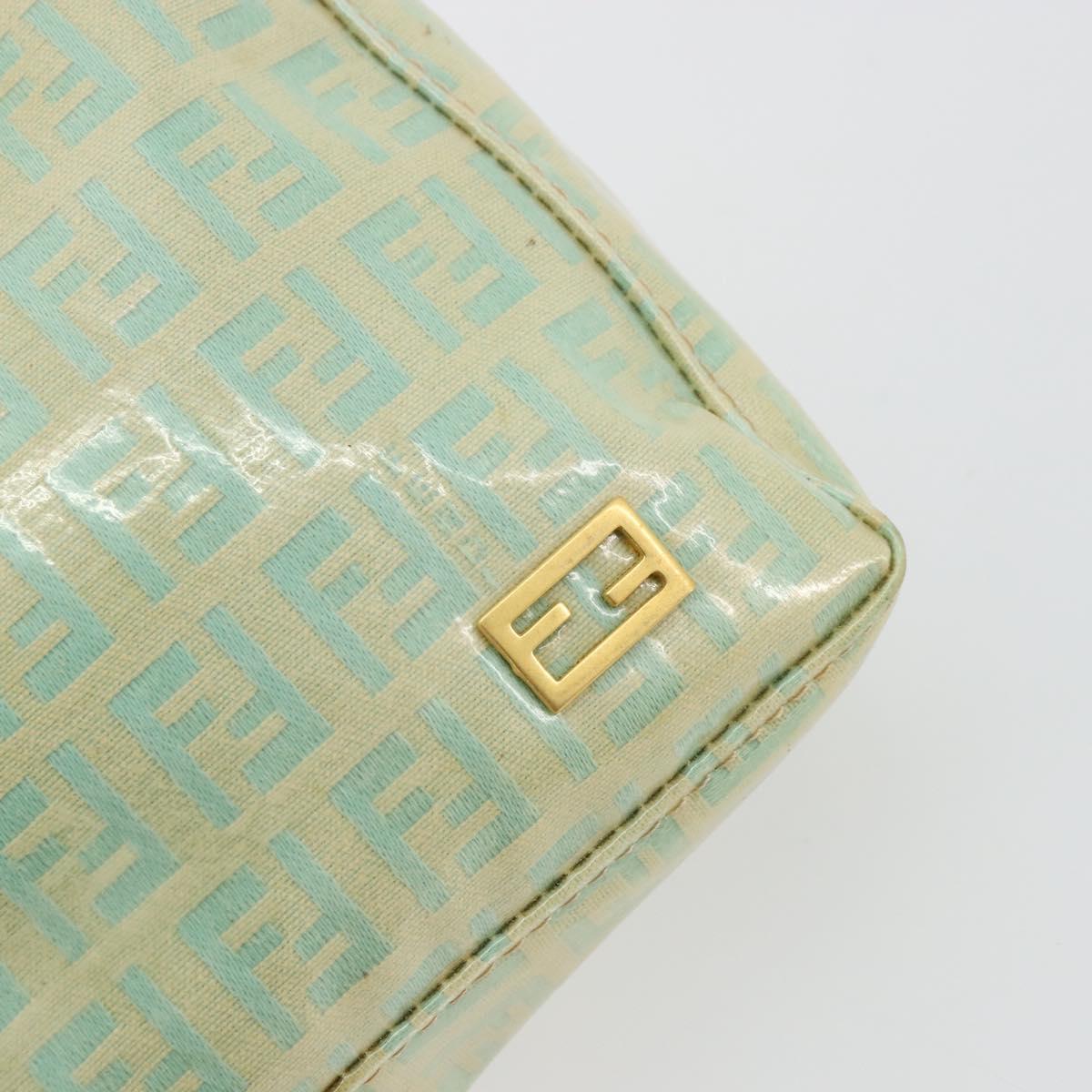 FENDI Zucchino Canvas Hand Bag Blue Beige gold Auth bs18730