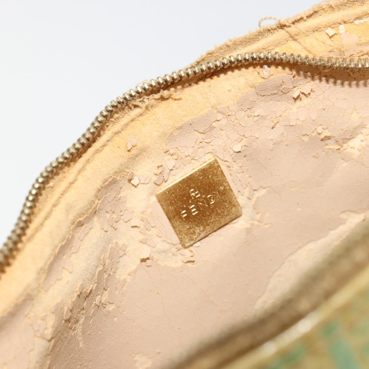 FENDI Zucchino Canvas Hand Bag Blue Beige gold Auth bs18730