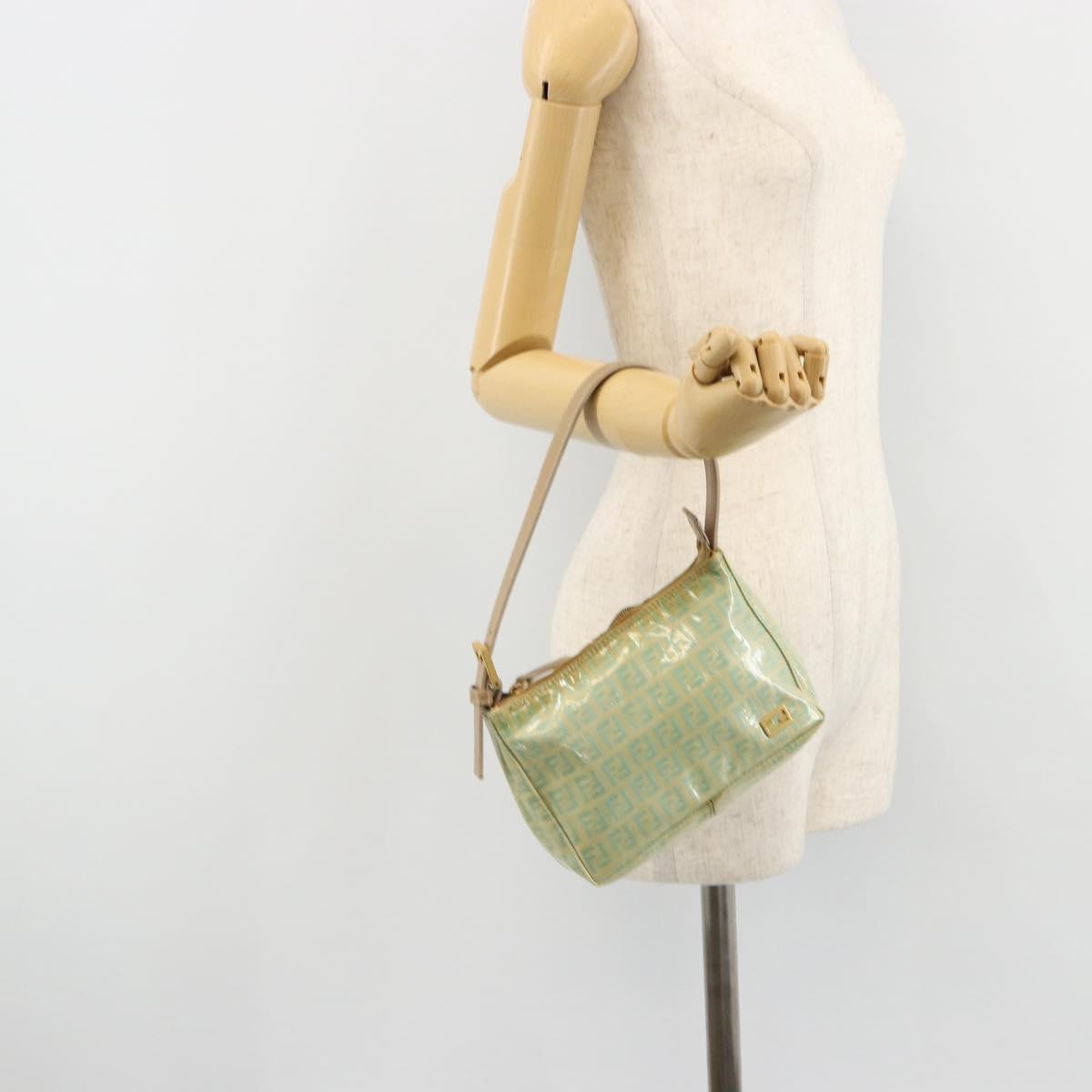 FENDI Zucchino Canvas Hand Bag Blue Beige gold Auth bs18730