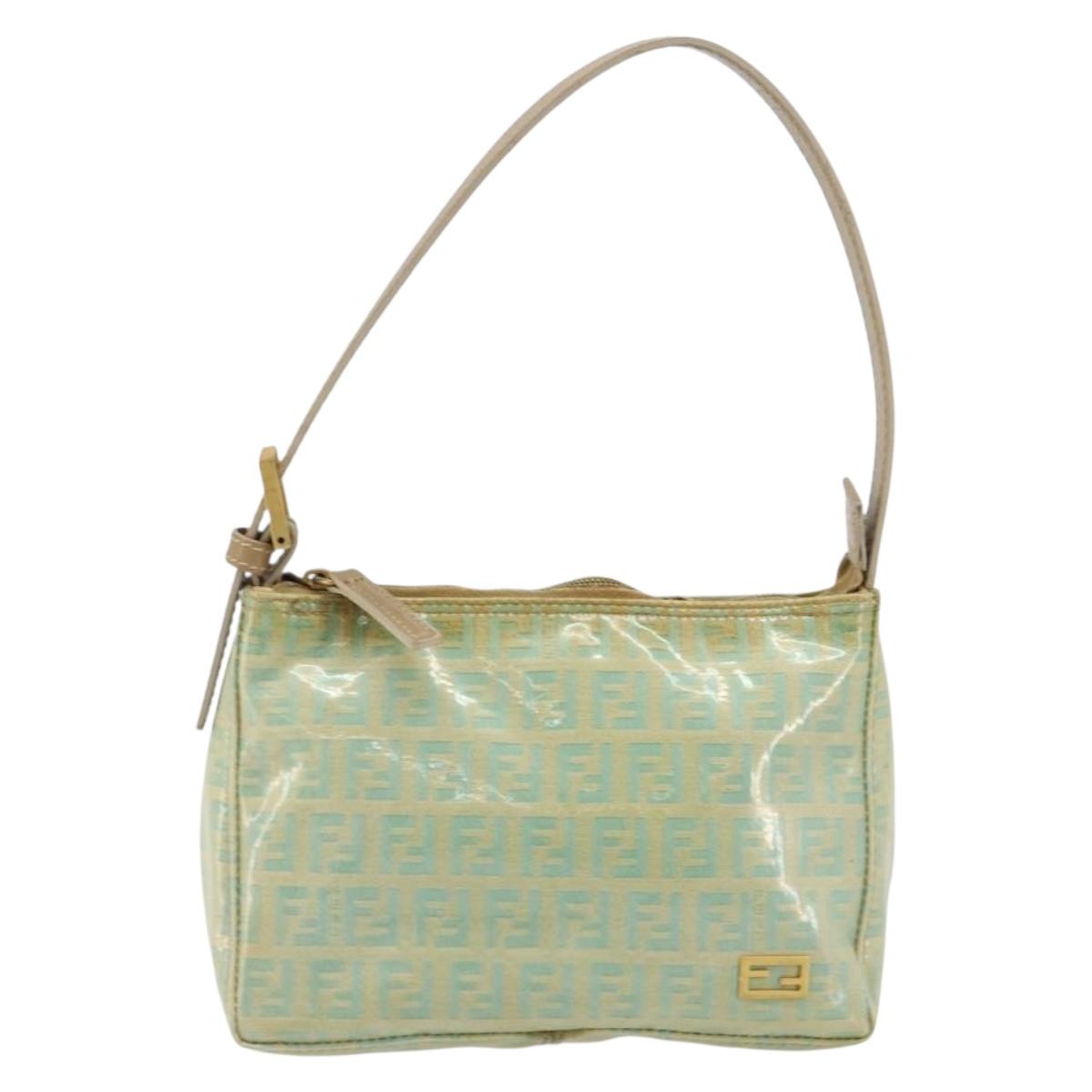 FENDI Zucchino Canvas Hand Bag Blue Beige gold Auth bs18730