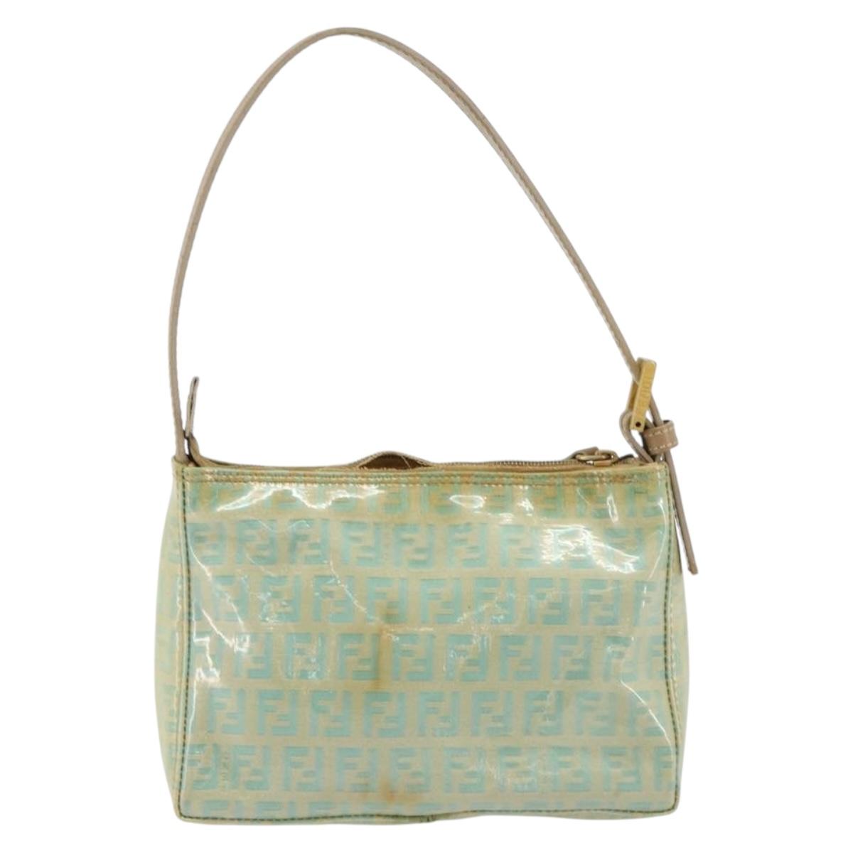 FENDI Zucchino Canvas Hand Bag Blue Beige gold Auth bs18730