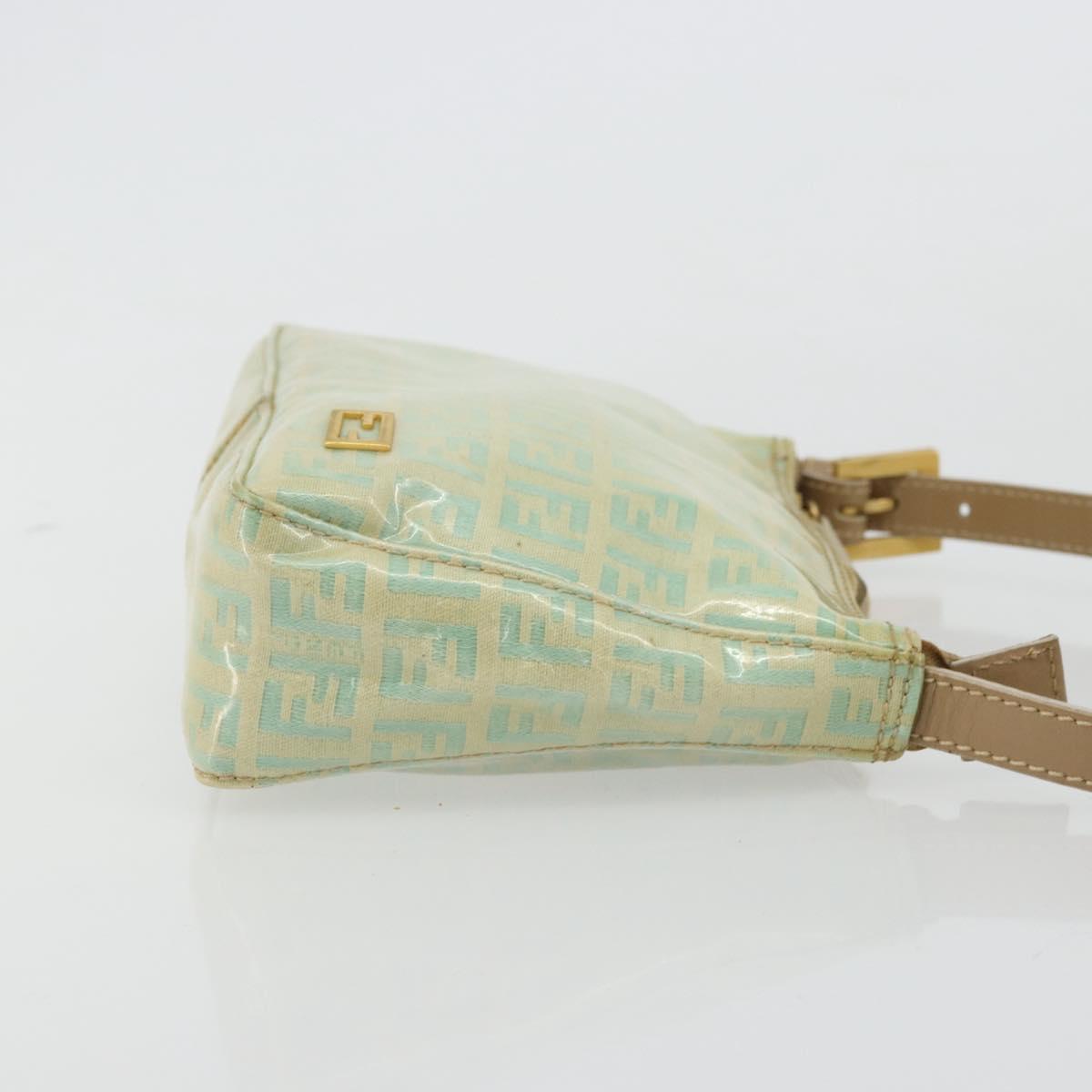 FENDI Zucchino Canvas Hand Bag Blue Beige gold Auth bs18730