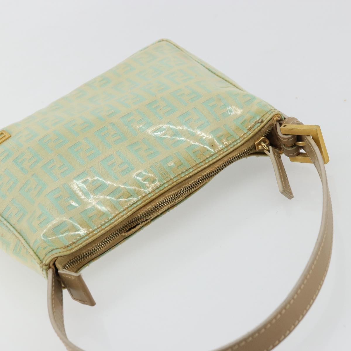 FENDI Zucchino Canvas Hand Bag Blue Beige gold Auth bs18730
