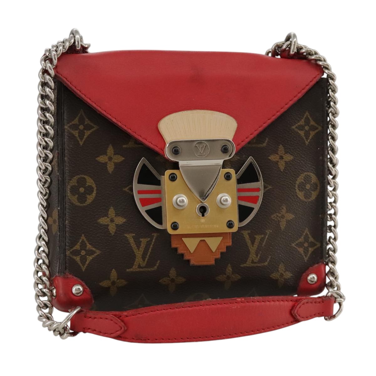 LOUIS VUITTON Monogram Pochette Mask PM Shoulder Bag Red LV Auth bs18757