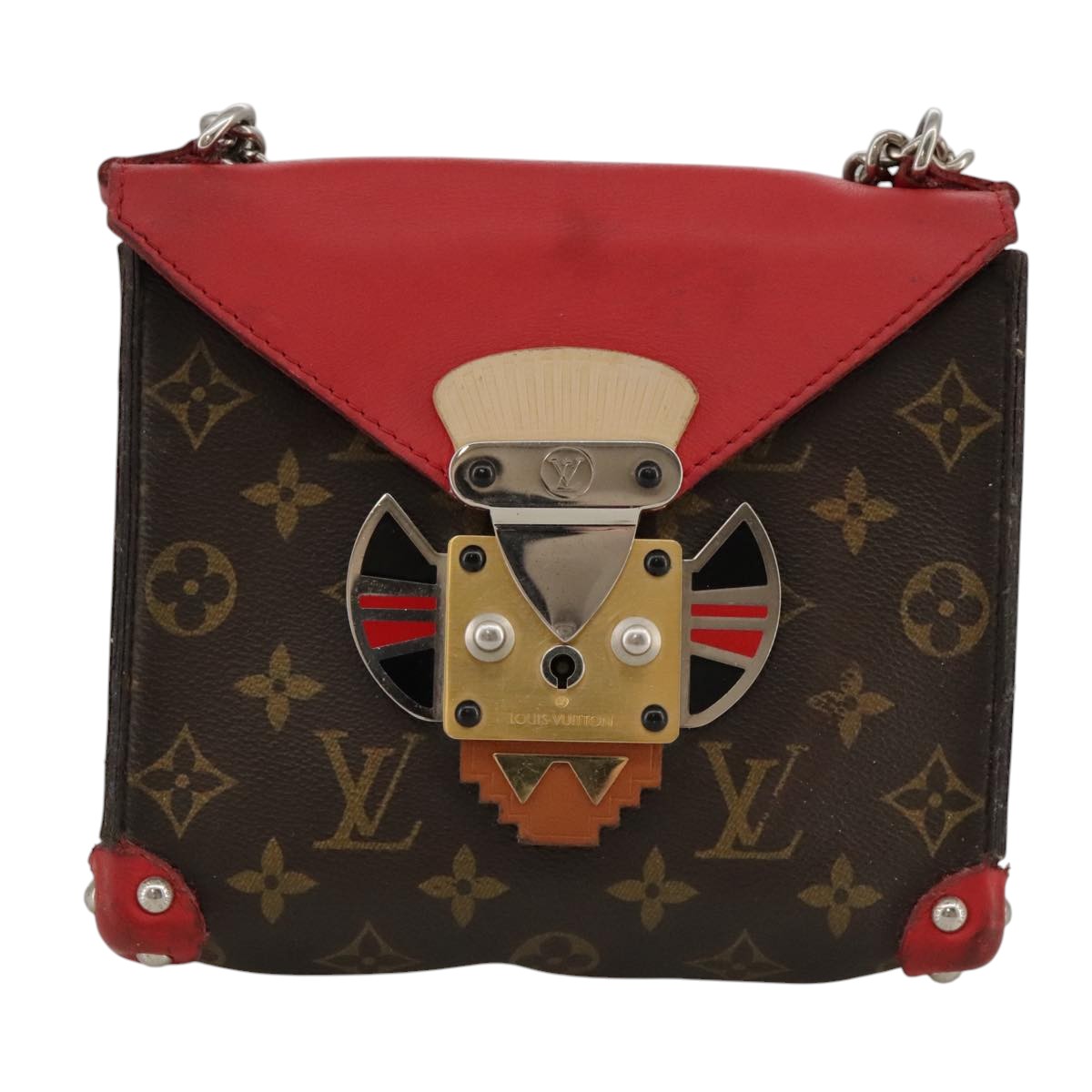 LOUIS VUITTON Monogram Pochette Mask PM Shoulder Bag Red LV Auth bs18757