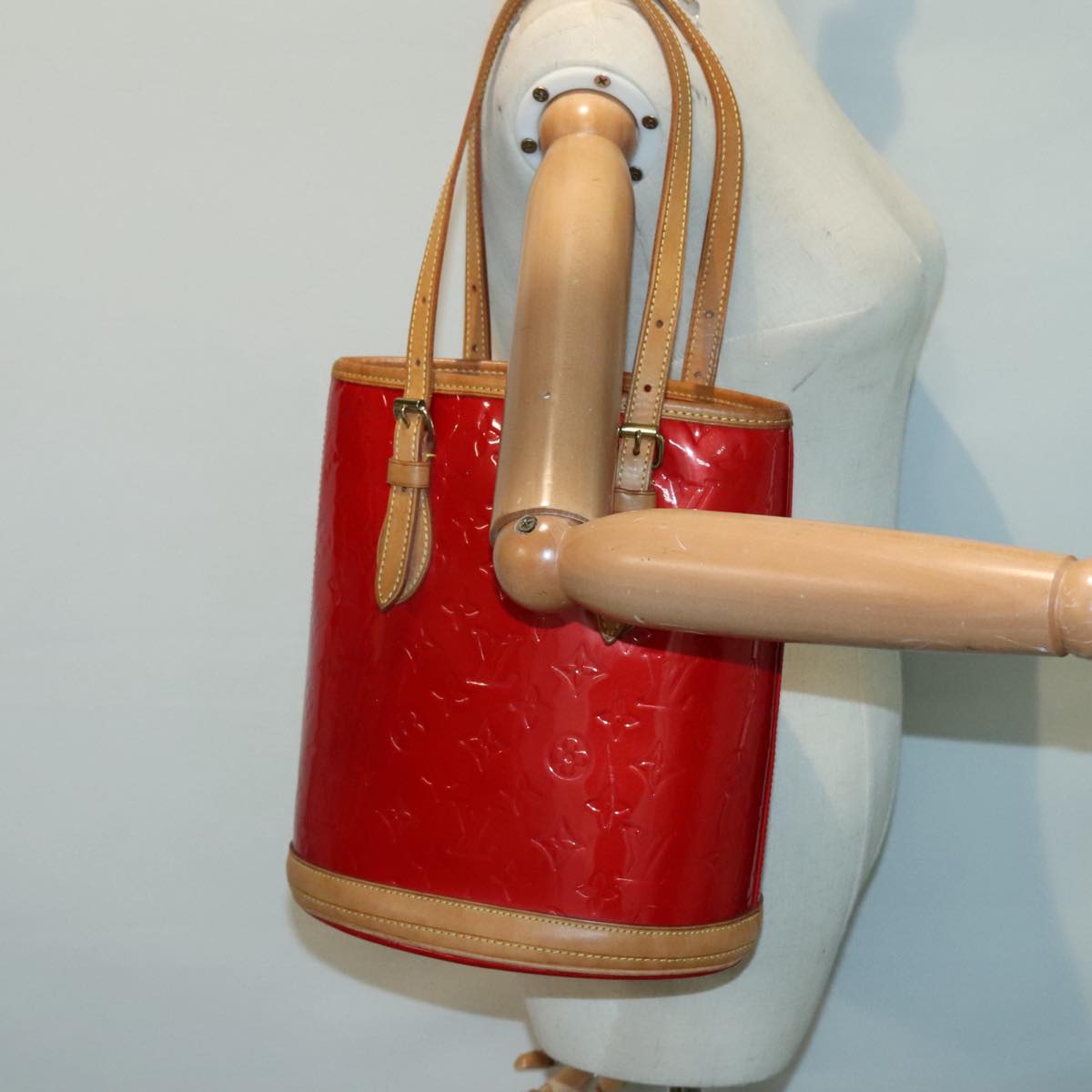 LOUIS VUITTON Monogram Vernis Bucket PM Shoulder Bag SPO Red LV Auth bs18759V
