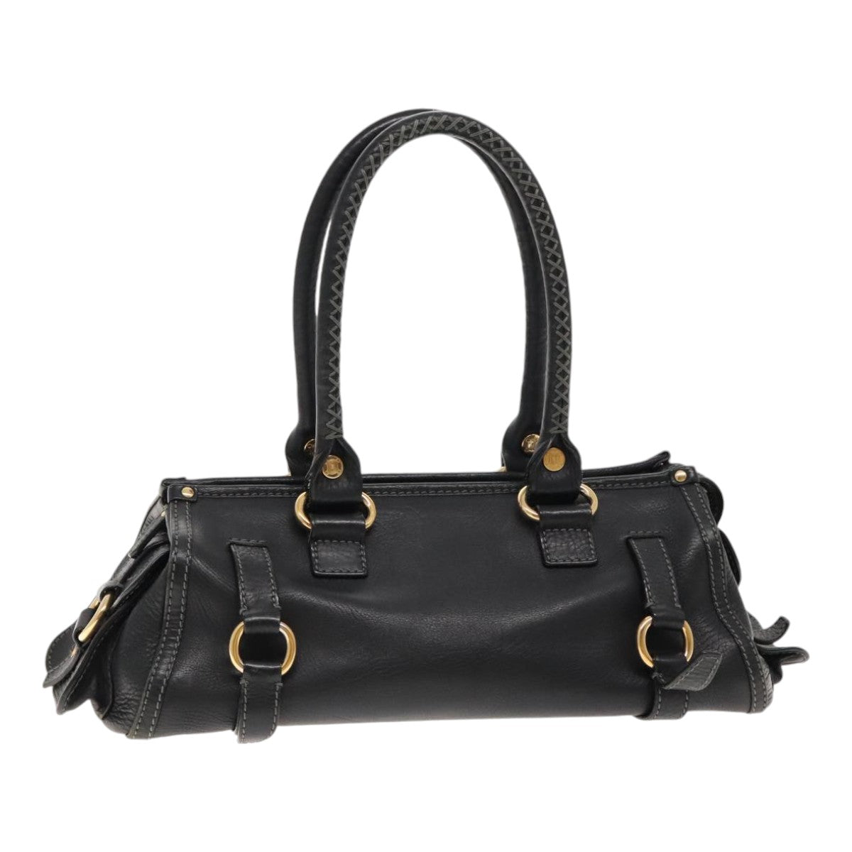 CELINE Hand Bag Leather Black Gold Auth bs18766