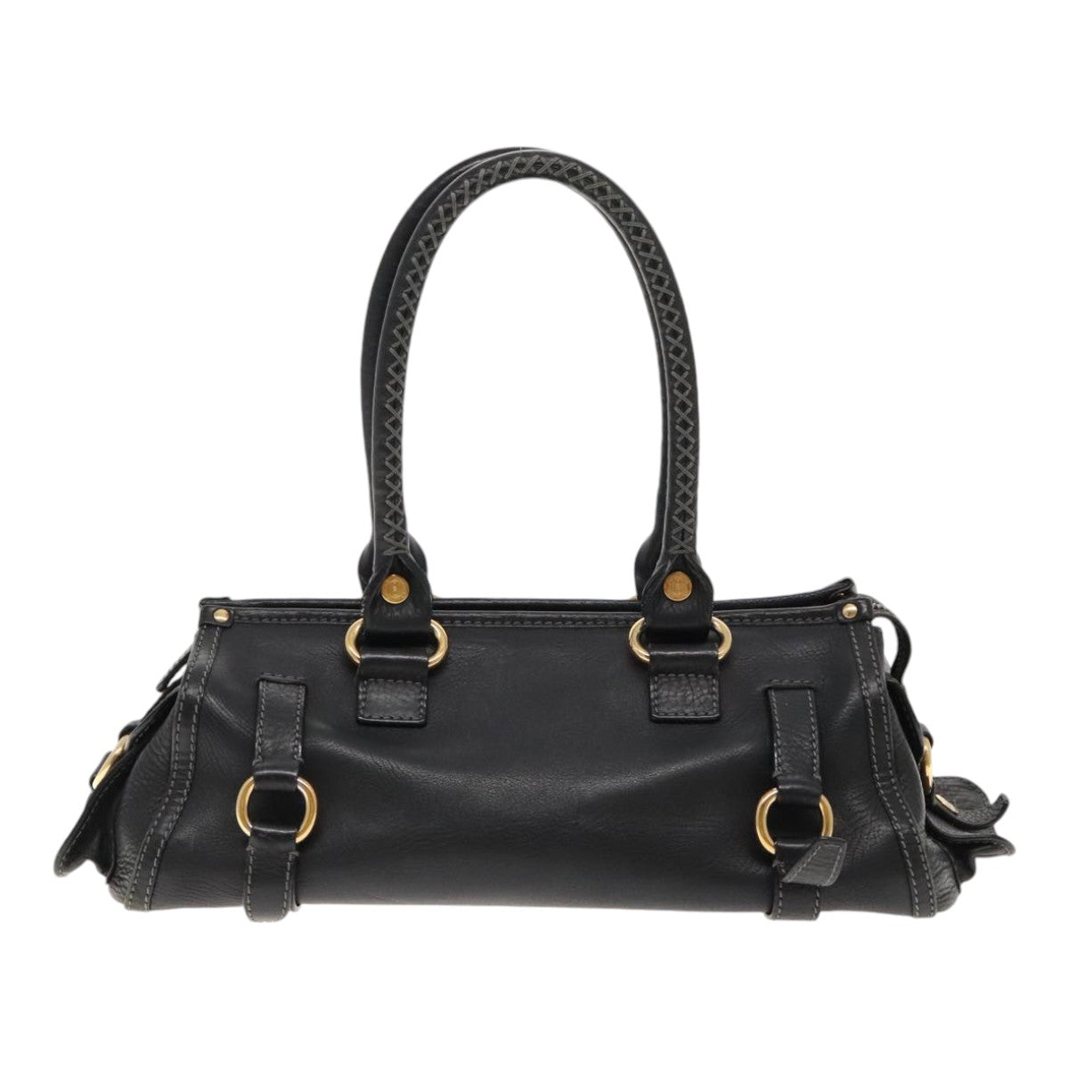 CELINE Hand Bag Leather Black Gold Auth bs18766