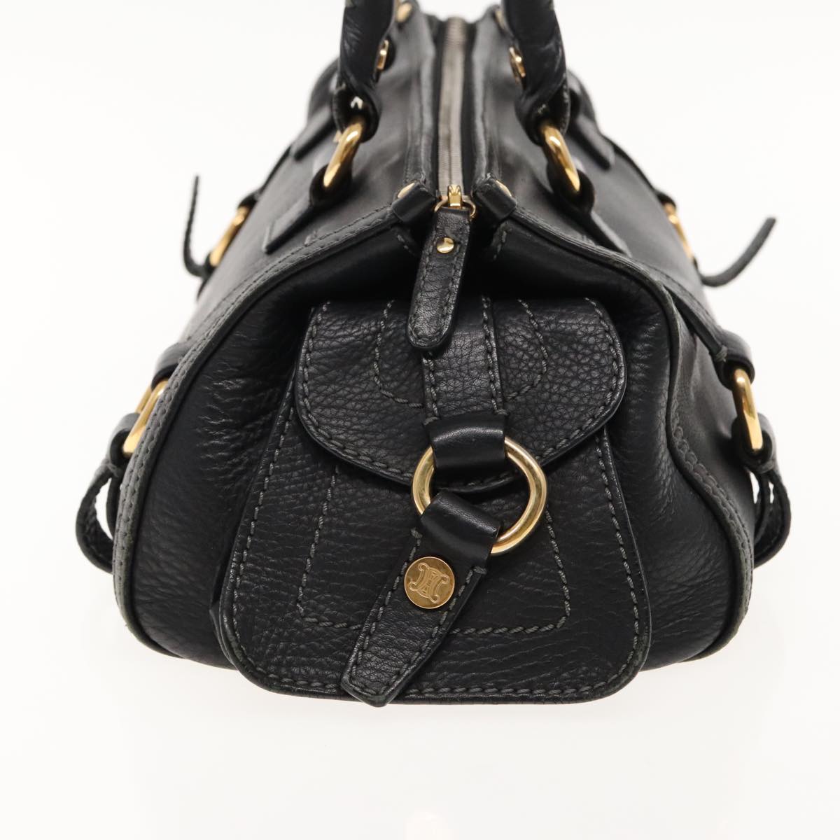 CELINE Hand Bag Leather Black Gold Auth bs18766