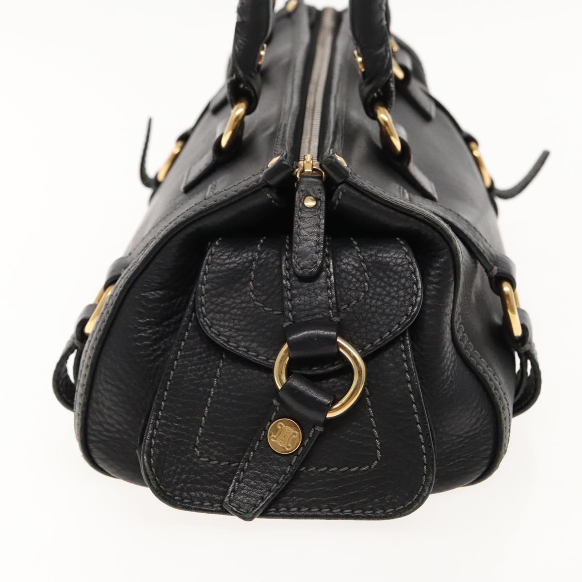 CELINE Hand Bag Leather Black Gold Auth bs18766