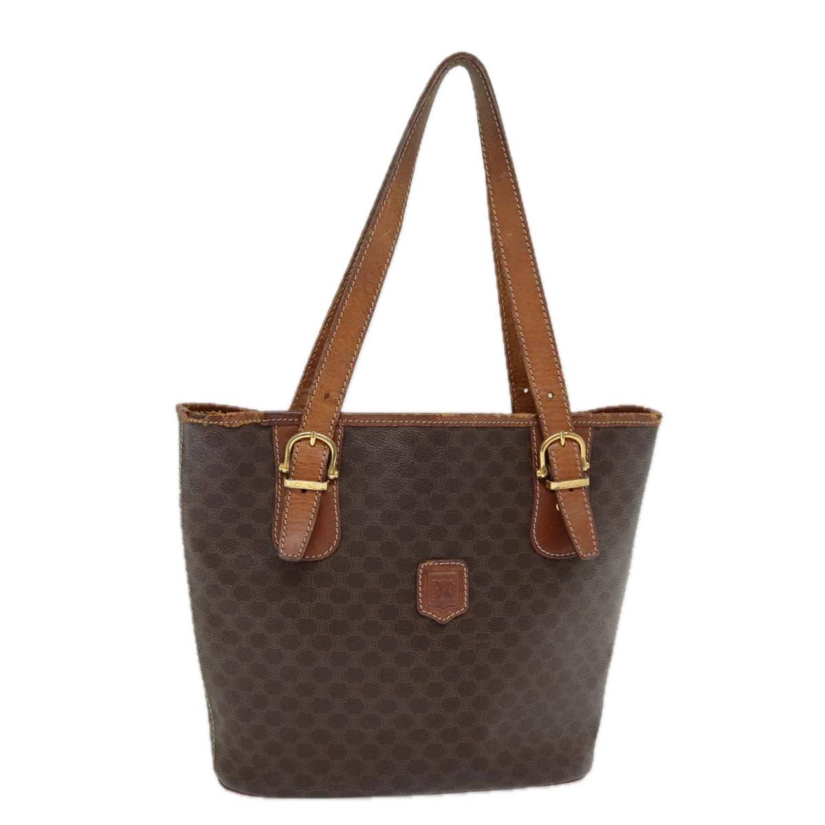 CELINE Macadam Canvas Tote Bag PVC Leather Brown Gold Auth bs18769