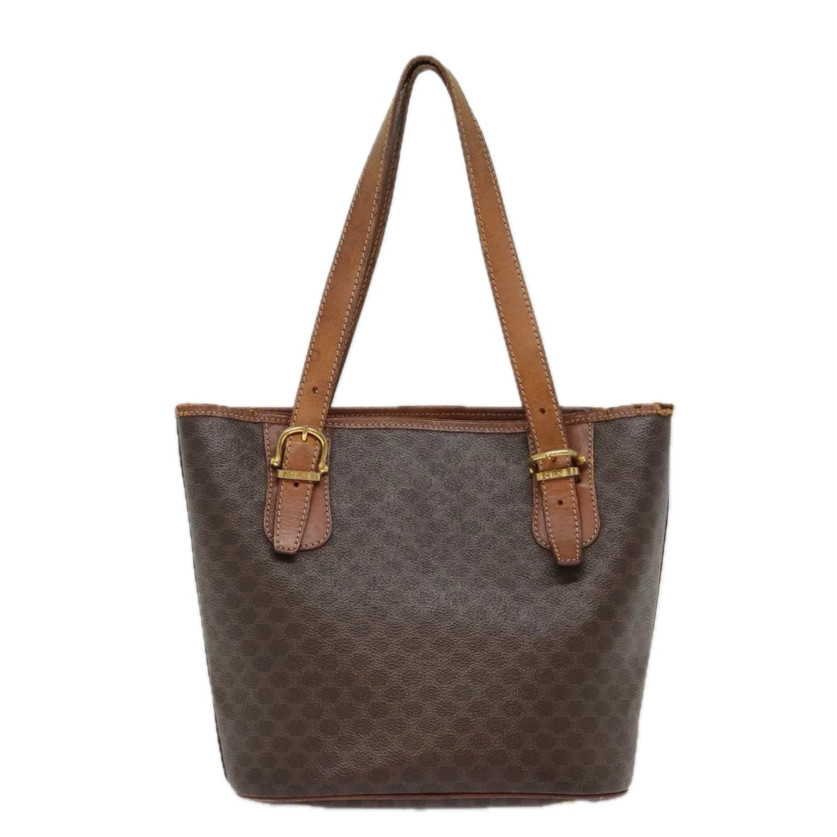 CELINE Macadam Canvas Tote Bag PVC Leather Brown Gold Auth bs18769