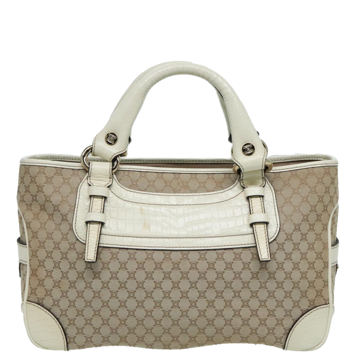 CELINE Boogie bag Hand Bag Canvas Beige Gold Auth bs18771