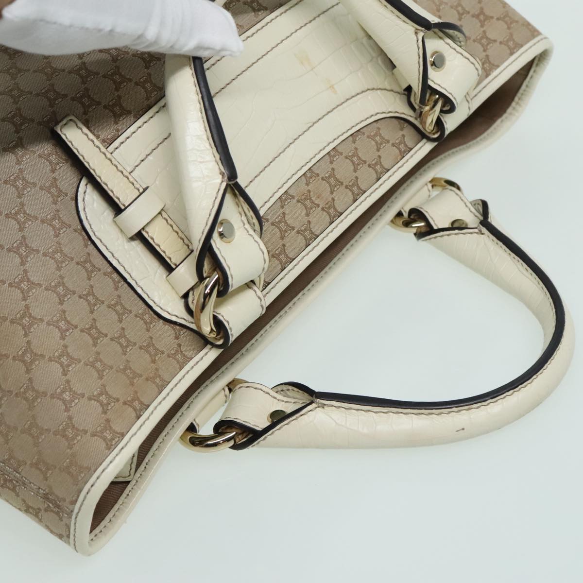 CELINE Boogie bag Hand Bag Canvas Beige Gold Auth bs18771