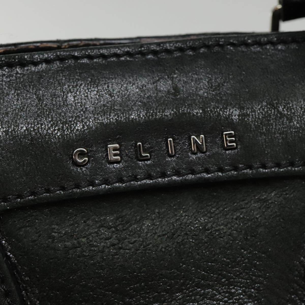 CELINE Hand Bag Leather Black Silver Auth bs18772