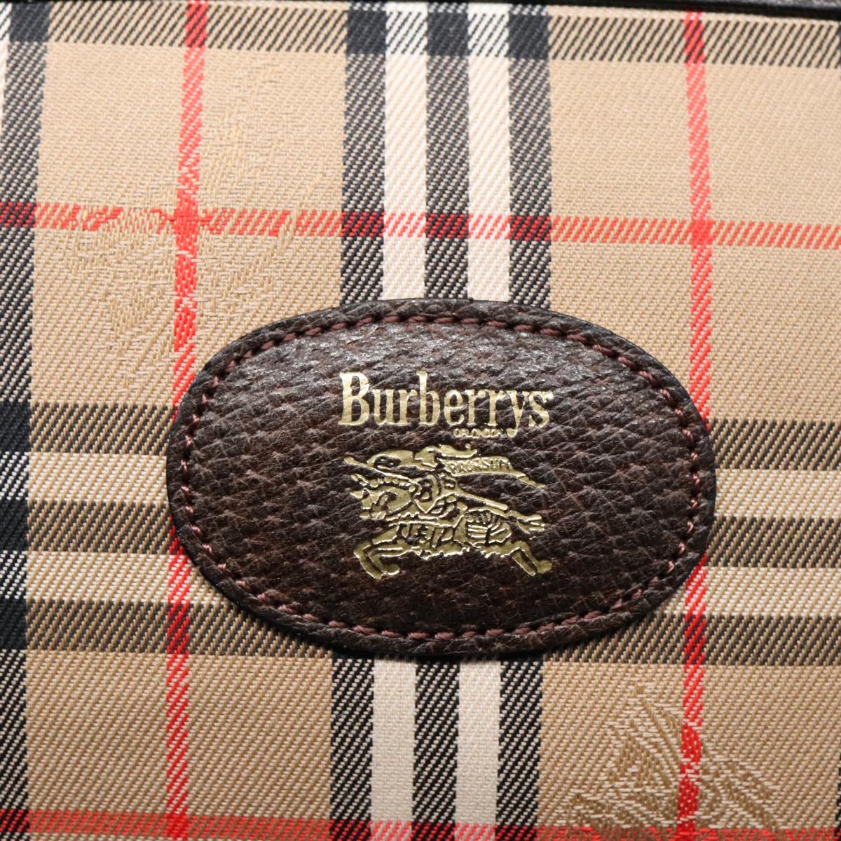 Burberrys Nova Check Pouch Canvas Leather Beige Brown Auth bs18808